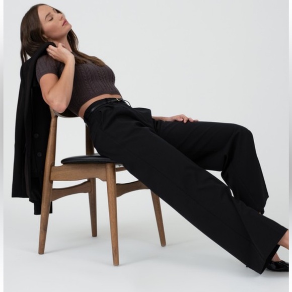 The Workshop High Waist Pleated Wide Leg Dress Pants Black - Picture 2 of 5